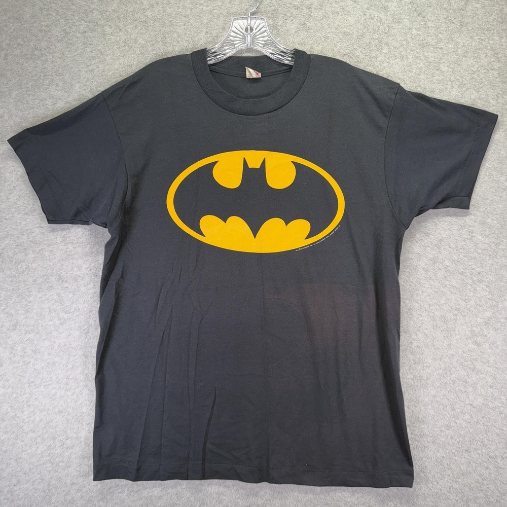 Vintage Batman Shirt Mens XL Black Yellow Logo Graphic Tee Screen Stars 80s